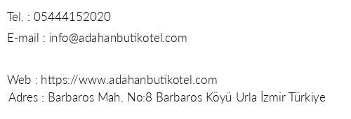 Adahan Butik Otel telefon numaralar, faks, e-mail, posta adresi ve iletiim bilgileri